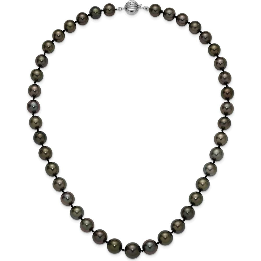 14K White Gold 9-12mm Black Semi-Round Tahitian Saltwater Cultured Pearl Graduated Necklace - 19" by Monteluci Fine Jewelry