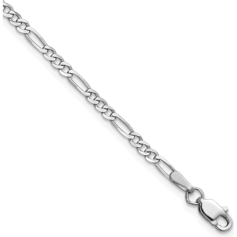 14K White Gold 9" 2.25mm Flat Figaro Chain Anklet with Lobster Clasp by 0