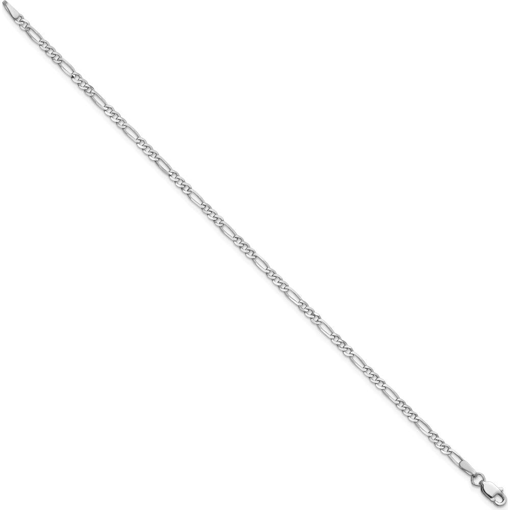 14K White Gold 9" 2.25mm Flat Figaro Chain Anklet with Lobster Clasp by 0