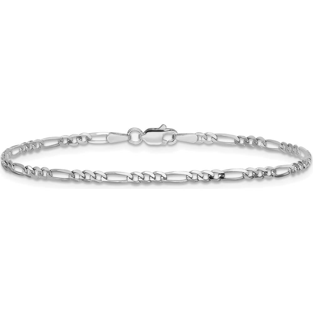14K White Gold 9" 2.25mm Flat Figaro Chain Anklet with Lobster Clasp by 0
