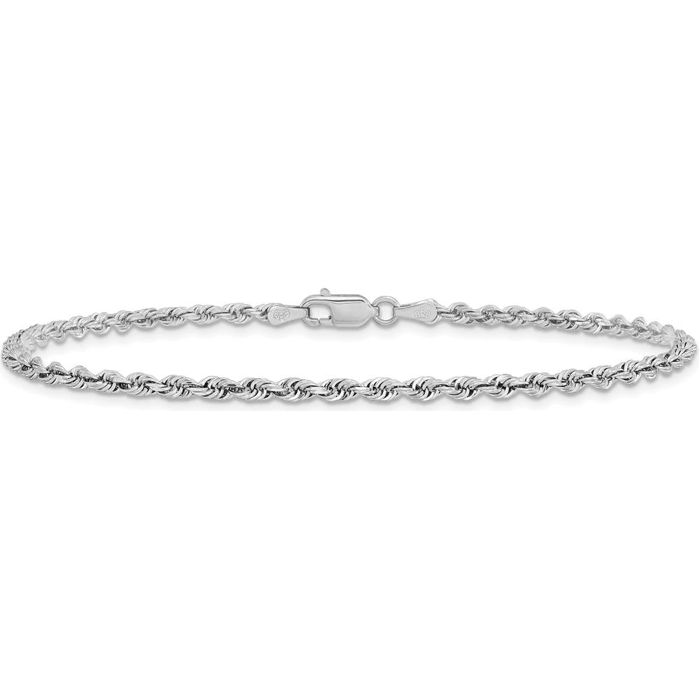 14K White Gold 9" 2.75mm Diamond-Cut Quadruple Rope Lobster Clasp Anklet by Oro Pregiato