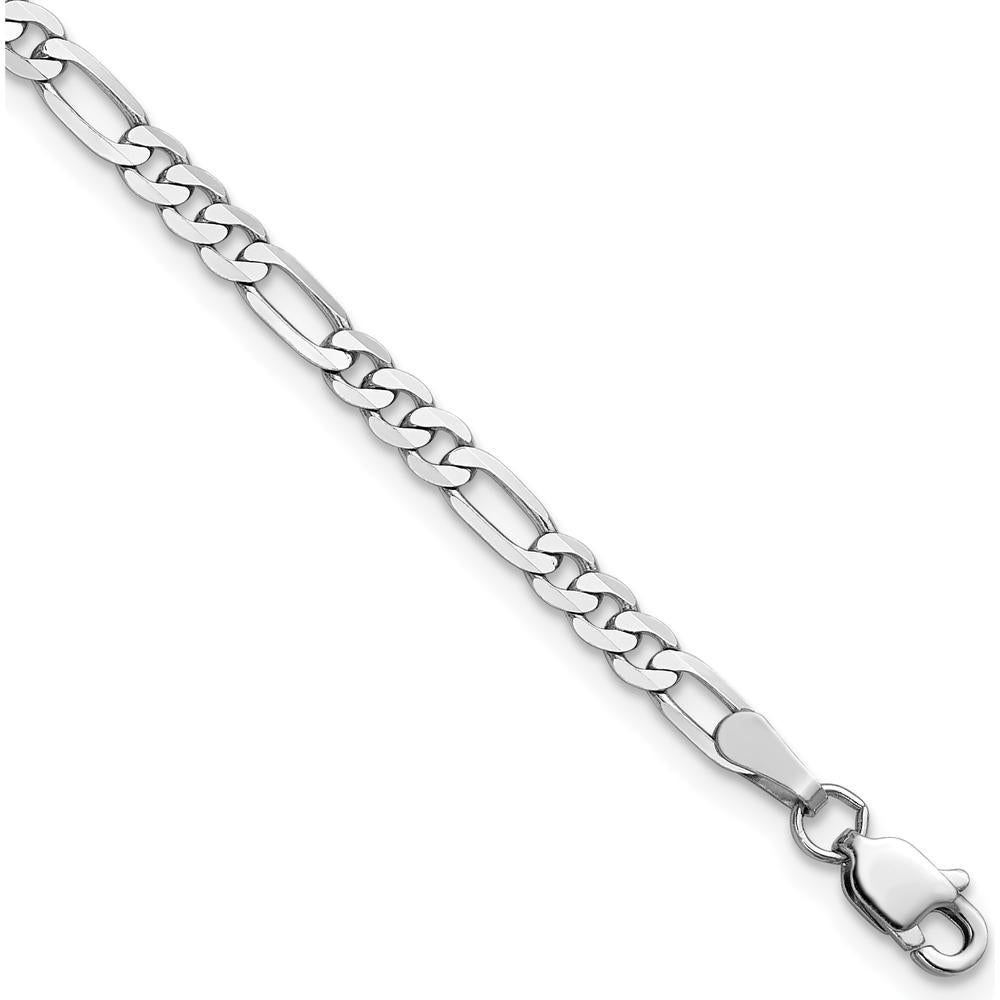 14K White Gold 9" 3mm Flat Figaro Chain Anklet with Lobster Clasp by 0