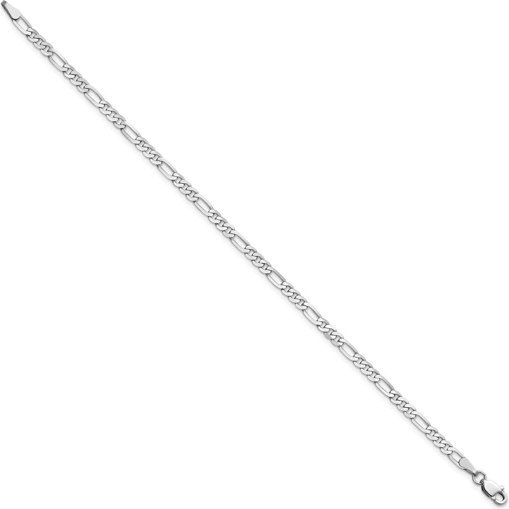 14K White Gold 9" 3mm Flat Figaro Chain Anklet with Lobster Clasp by 0
