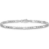 14K White Gold 9" 3mm Flat Figaro Chain Anklet with Lobster Clasp by 0