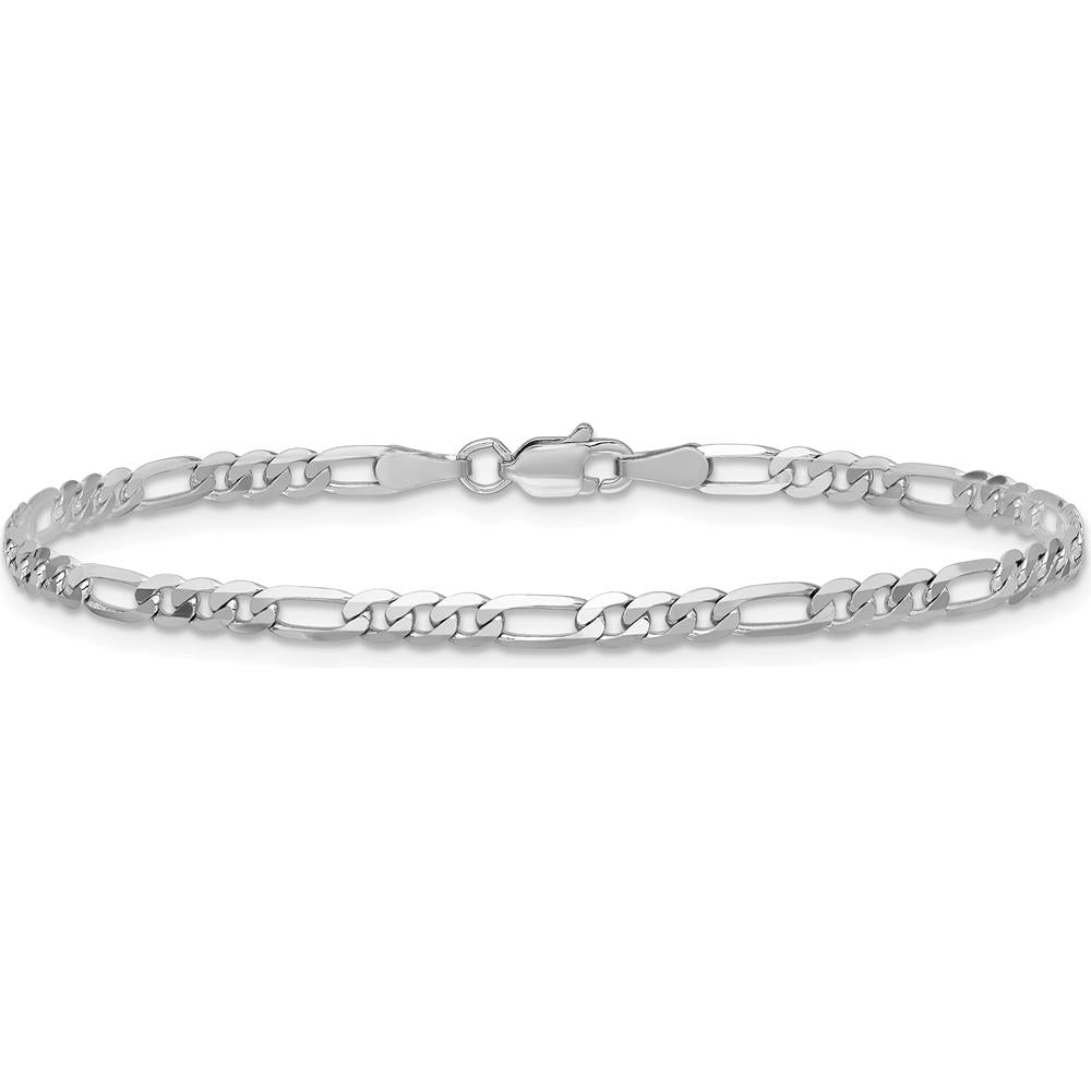 14K White Gold 9" 3mm Flat Figaro Chain Anklet with Lobster Clasp by 0