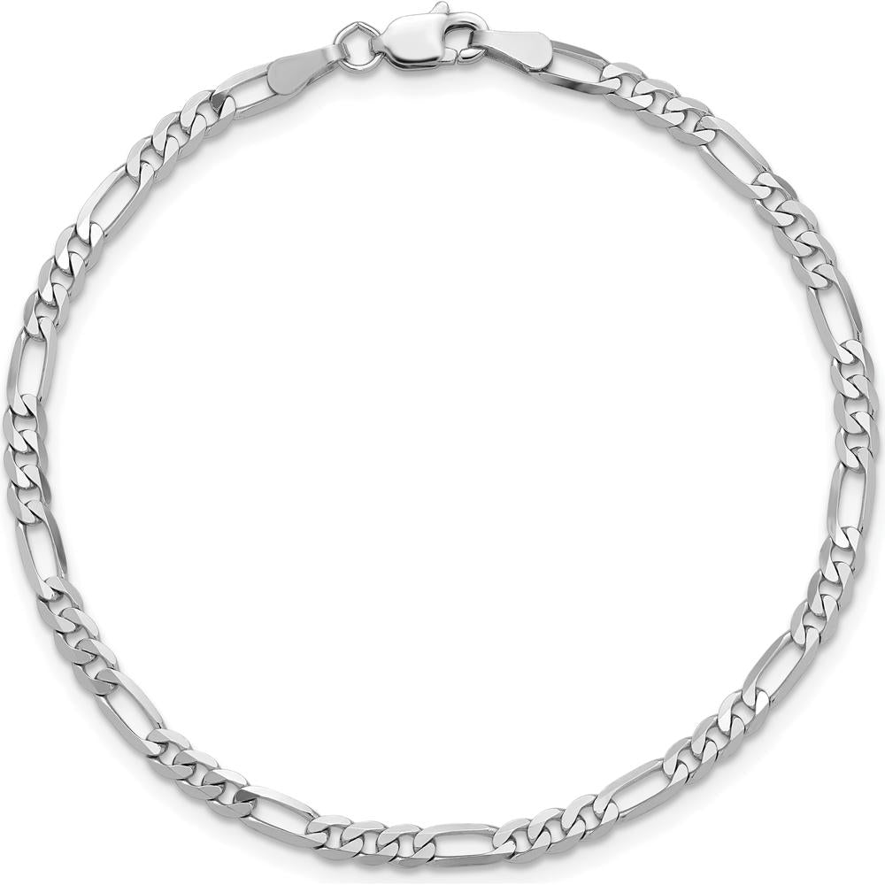14K White Gold 9" 3mm Flat Figaro Chain Anklet with Lobster Clasp by 0