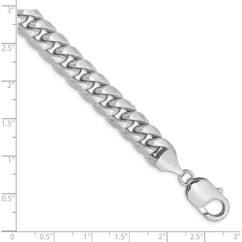 14K White Gold 9.3mm Semi-Solid Miami Cuban Anklet with Polished Finish by Oro Pregiato