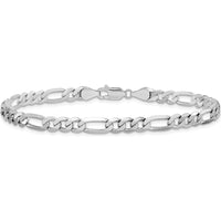 14K White Gold 9" 5.5mm Flat Figaro Chain with Lobster Clasp by Oro Pregiato