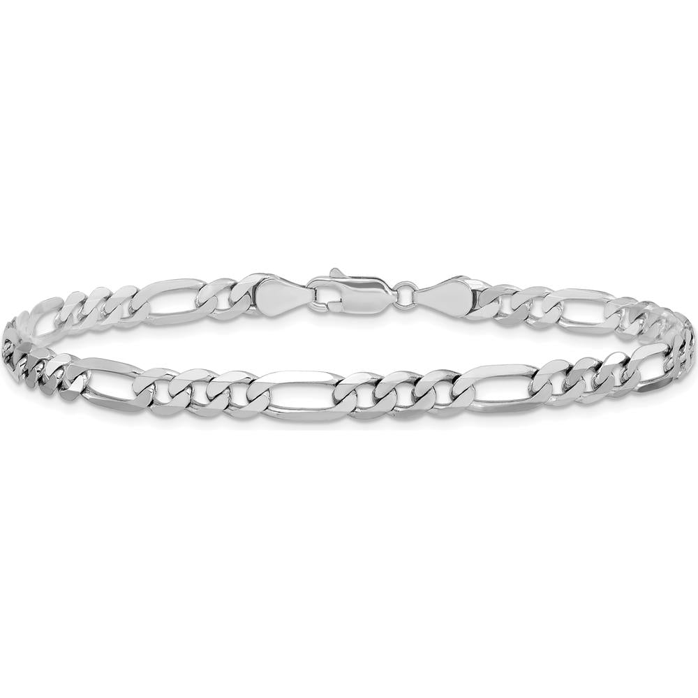 14K White Gold 9" 5.5mm Flat Figaro Chain with Lobster Clasp by Oro Pregiato
