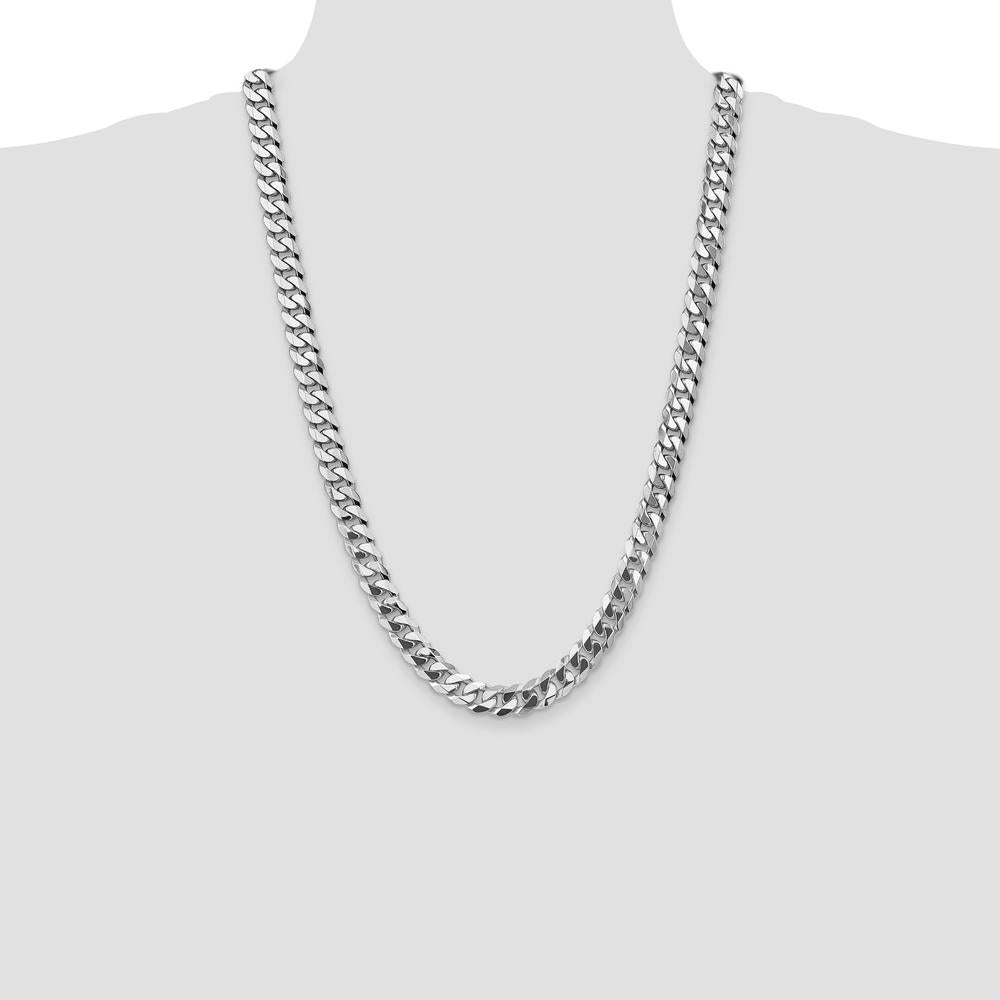 14K White Gold 9.5mm Flat Beveled Curb Chain Necklace - 26 Inches by 0