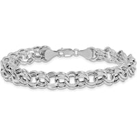 14K White Gold 9.5mm Hollow Double Link Charm Bracelet with Diamond-Cut Texture - 7.25" Length by Oro Pregiato