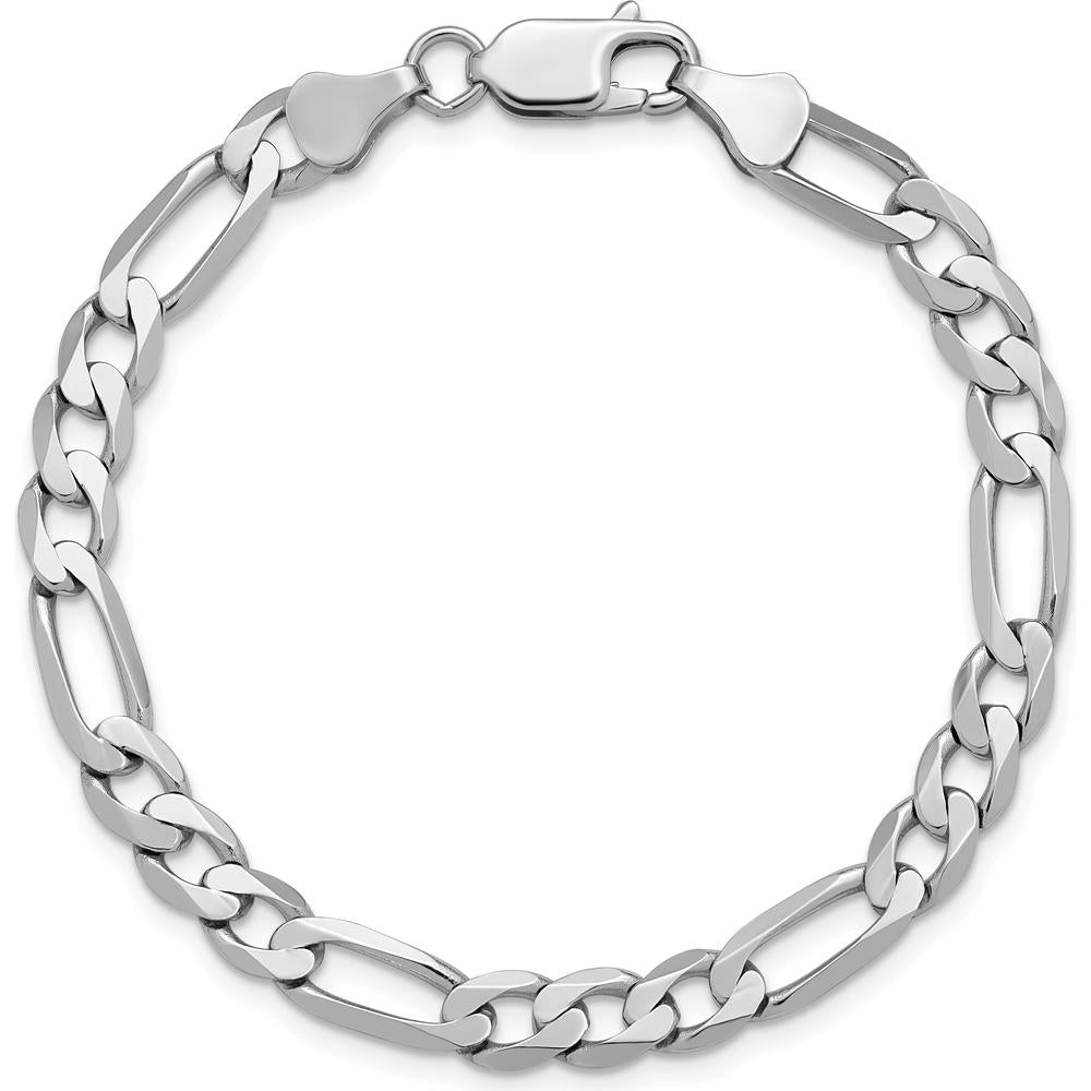 14K White Gold 9" 6mm Flat Figaro Chain with Lobster Clasp by Oro Pregiato