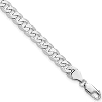 14K White Gold 9" 7.25mm Flat Beveled Curb Chain with Lobster Clasp Bracelet by 0
