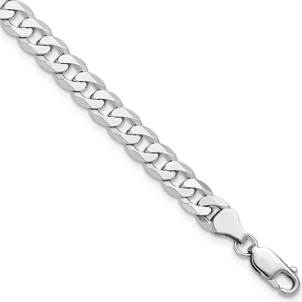 14K White Gold 9" 7.25mm Flat Beveled Curb Chain with Lobster Clasp Bracelet by 0