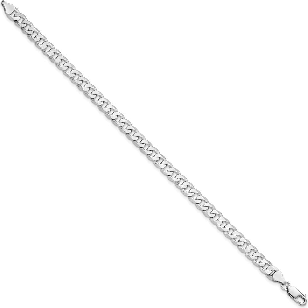 14K White Gold 9" 7.25mm Flat Beveled Curb Chain with Lobster Clasp Bracelet by 0