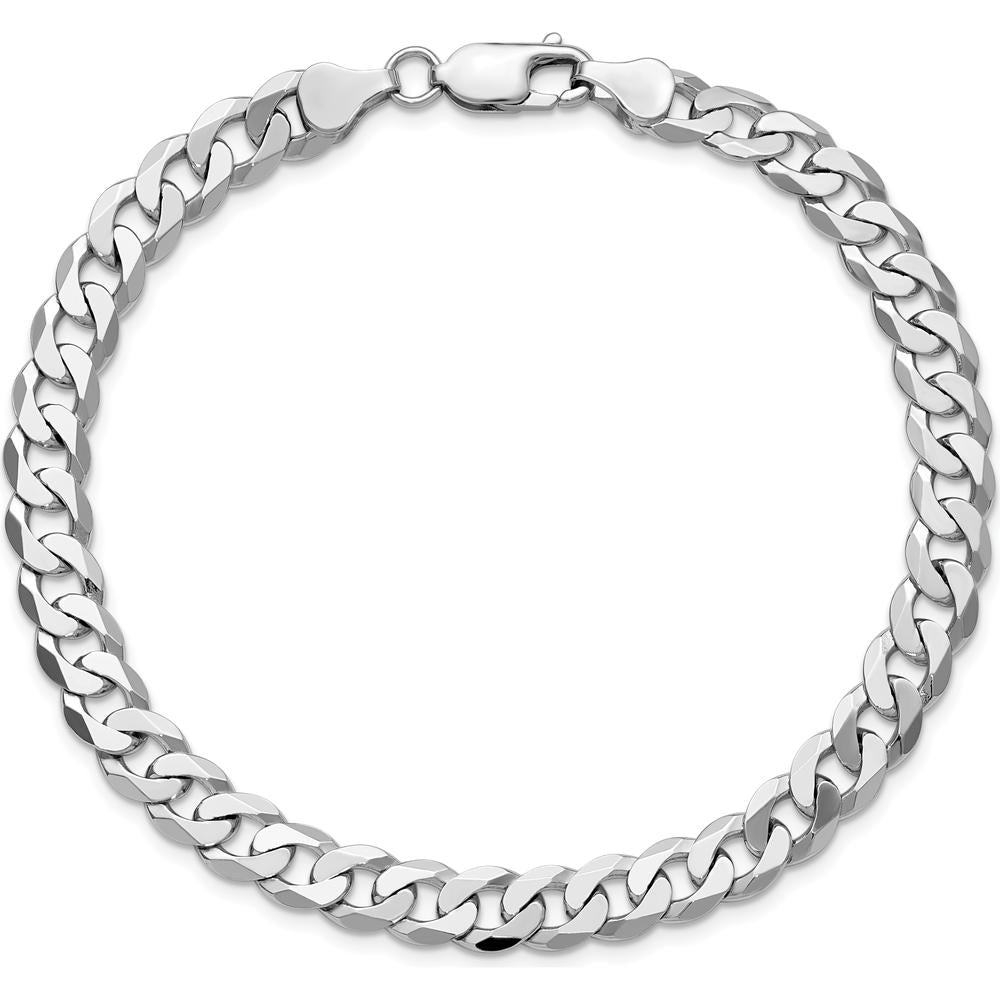 14K White Gold 9" 7.25mm Flat Beveled Curb Chain with Lobster Clasp Bracelet by 0