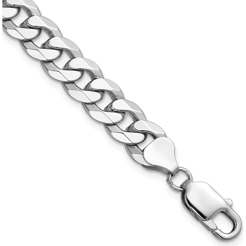 14K White Gold 9" 8.5mm Flat Beveled Curb Chain with Lobster Clasp - Solid Men's Bracelet by 0