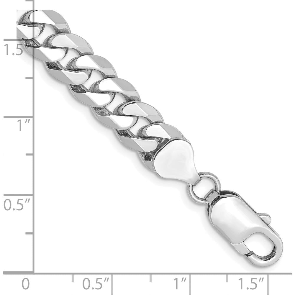 14K White Gold 9" 8mm Flat Beveled Curb Chain Bracelet with Lobster Clasp by 0