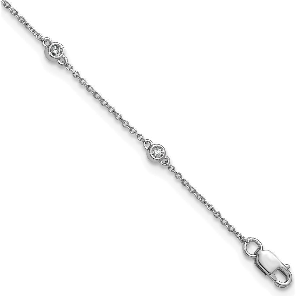 14K White Gold 9" Anklet with Bezel-set Diamond Stations - 1/8 Carat Total Diamond Weight by Oro Pregiato