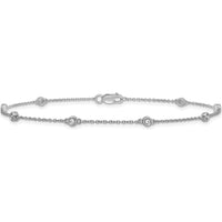 14K White Gold 9" Anklet with Bezel-set Diamond Stations - 1/8 Carat Total Diamond Weight by Oro Pregiato