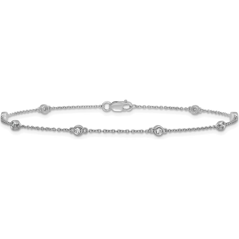 14K White Gold 9" Anklet with Bezel-set Diamond Stations - 1/8 Carat Total Diamond Weight by Oro Pregiato