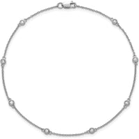 14K White Gold 9" Anklet with Bezel-set Diamond Stations - 1/8 Carat Total Diamond Weight by Oro Pregiato