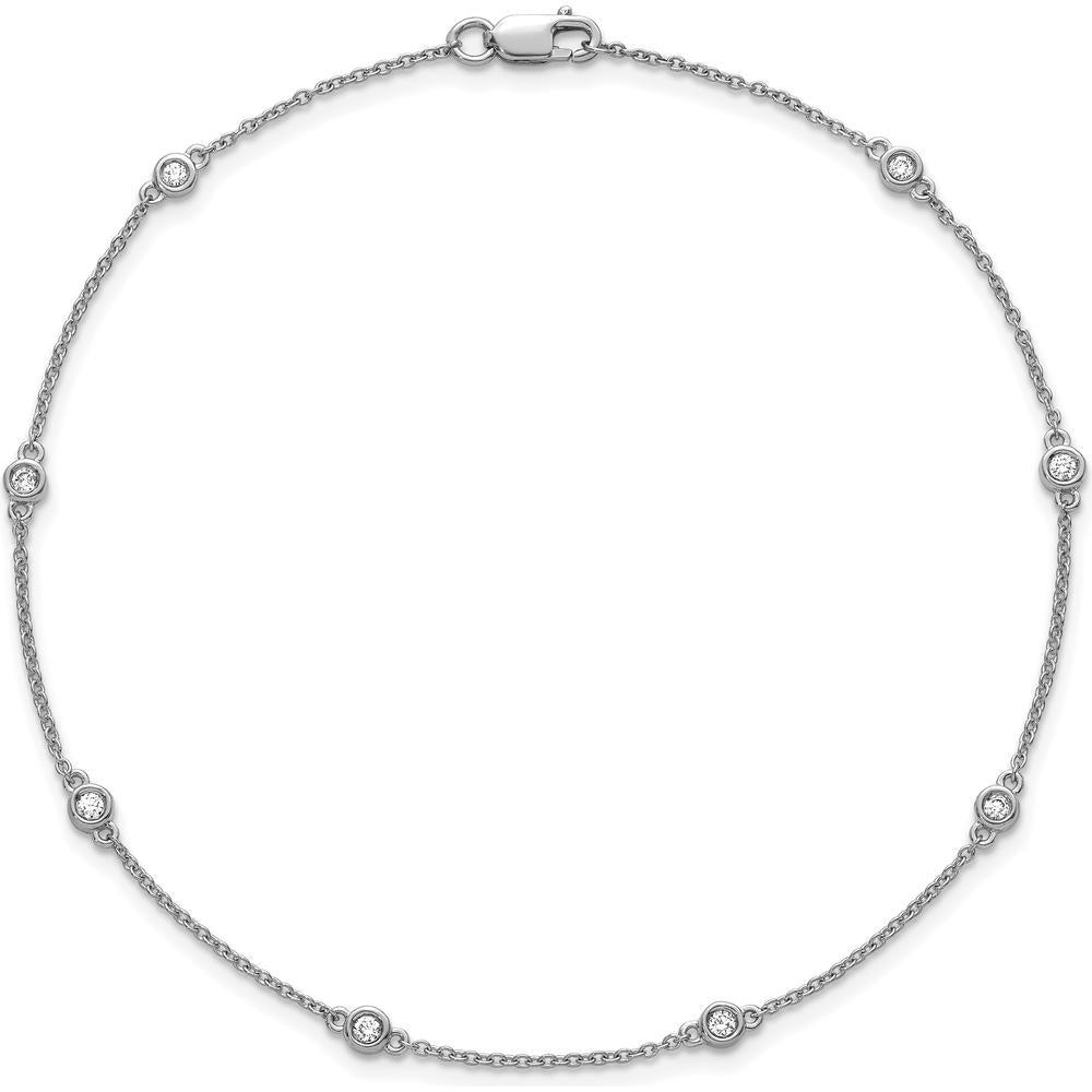 14K White Gold 9" Anklet with Bezel-set Diamond Stations - 1/8 Carat Total Diamond Weight by Oro Pregiato