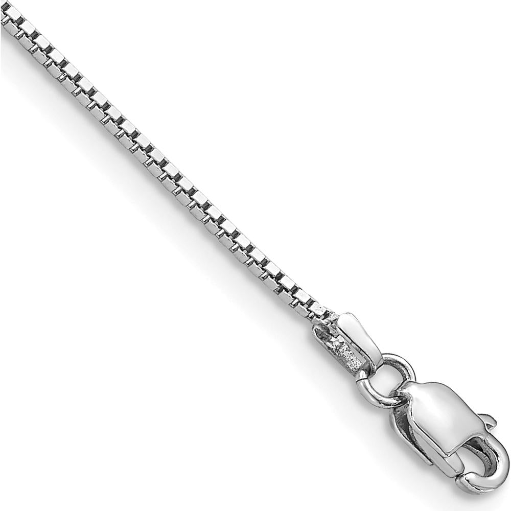 14K White Gold 9" Box Anklet with Lobster Clasp - Rhodium Plated Finish by Oro Pregiato