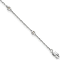 14K White Gold 9" Cable Chain Anklet with Bezel-set 1/8 Carat Diamonds by Oro Pregiato