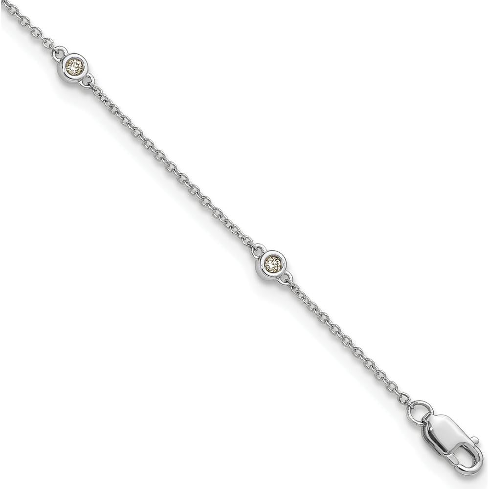 14K White Gold 9" Cable Chain Anklet with Bezel-set 1/8 Carat Diamonds by Oro Pregiato