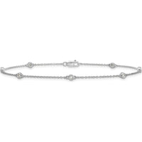 14K White Gold 9" Cable Chain Anklet with Bezel-set 1/8 Carat Diamonds by Oro Pregiato