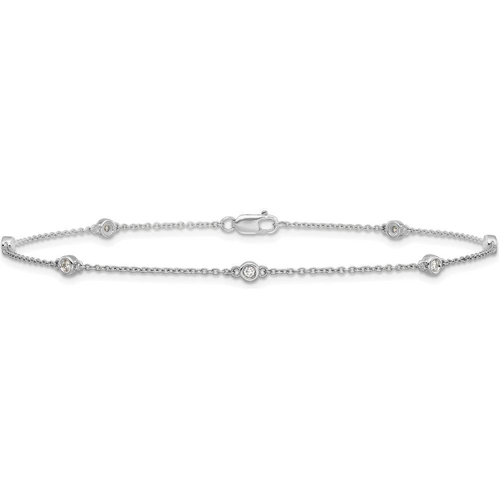 14K White Gold 9" Cable Chain Anklet with Bezel-set 1/8 Carat Diamonds by Oro Pregiato