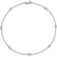 14K White Gold 9" Cable Chain Anklet with Bezel-set 1/8 Carat Diamonds by Oro Pregiato