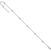 14K White Gold 9" Cable Chain Anklet with Bezel-set 1/8 Carat Diamonds by Oro Pregiato