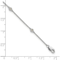 14K White Gold 9" Cable Chain Anklet with Bezel-set 1/8 Carat Diamonds by Oro Pregiato