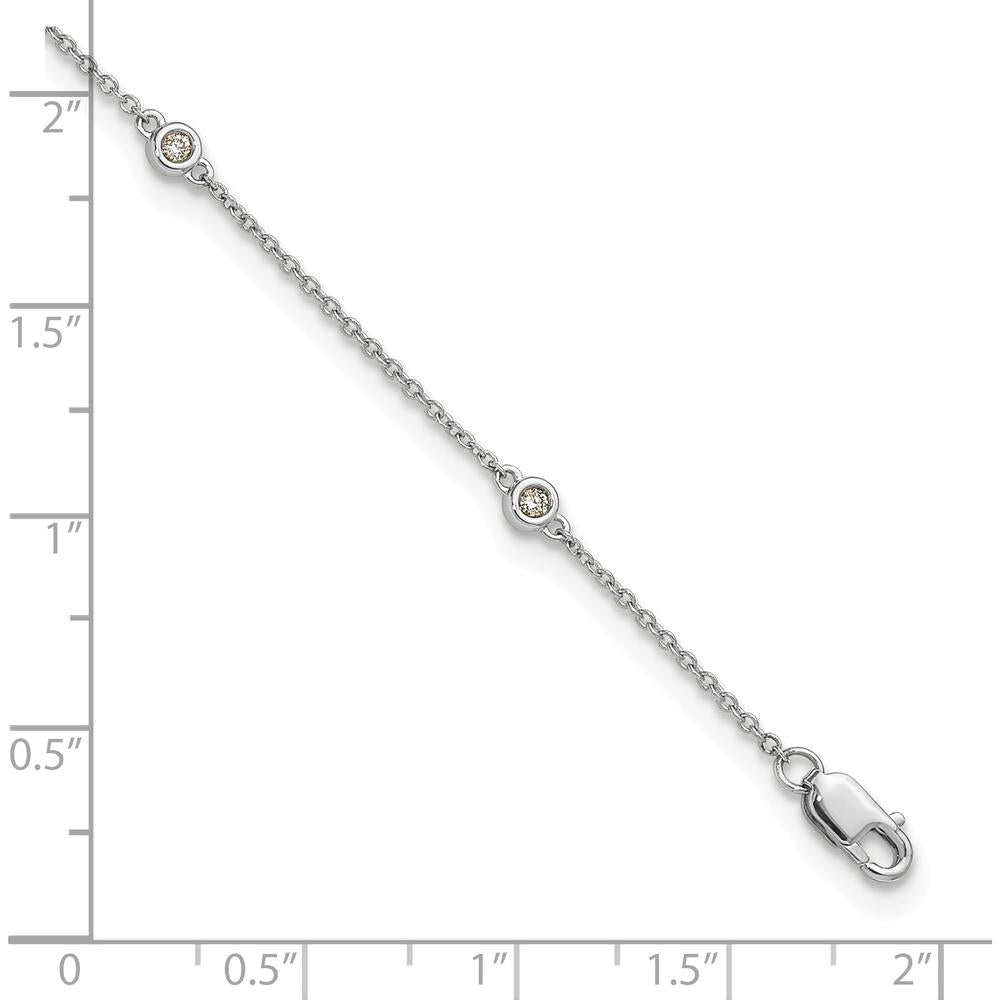 14K White Gold 9" Cable Chain Anklet with Bezel-set 1/8 Carat Diamonds by Oro Pregiato
