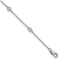 14K White Gold 9" Cable Chain Anklet with Bezel-Set Diamonds - 1/5 Carat Total Diamond Weight by Oro Pregiato