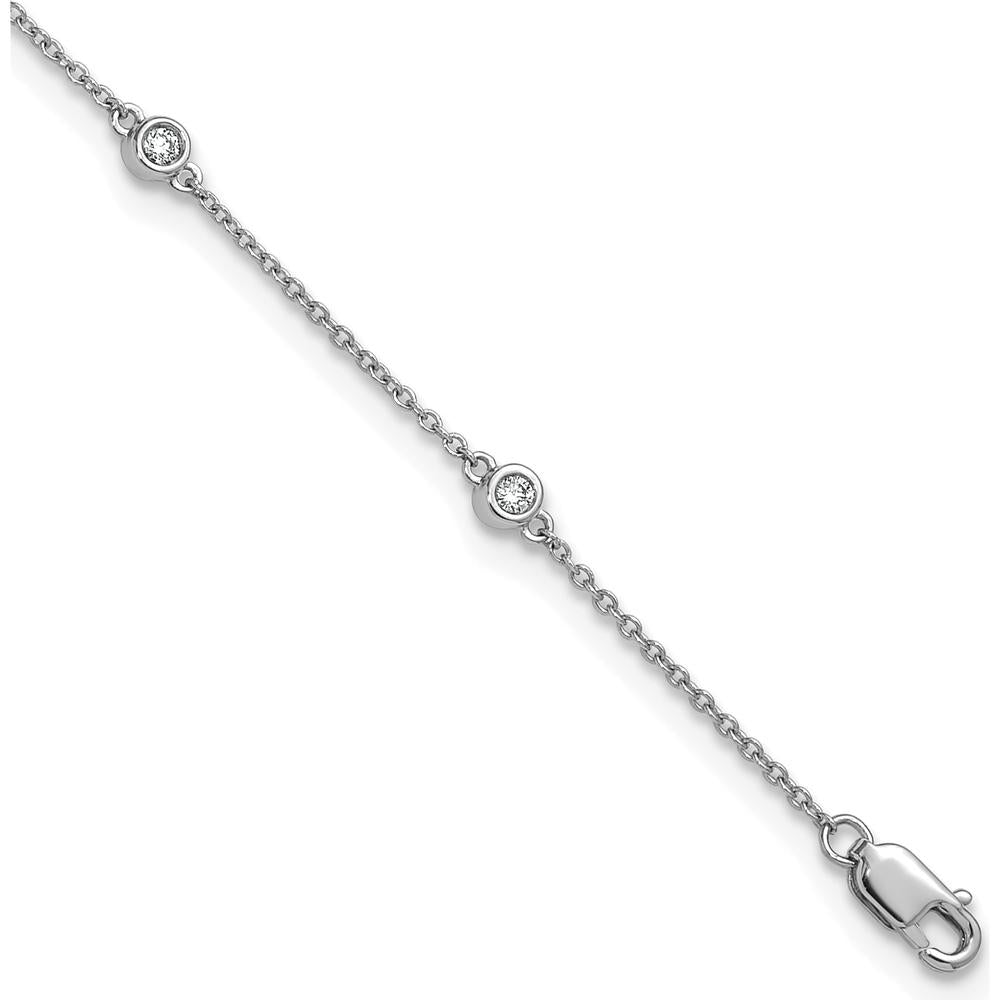 14K White Gold 9" Cable Chain Anklet with Bezel-Set Diamonds - 1/5 Carat Total Diamond Weight by Oro Pregiato