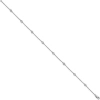 14K White Gold 9" Cable Chain Anklet with Bezel-Set Diamonds - 1/5 Carat Total Diamond Weight by Oro Pregiato