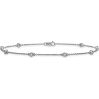 14K White Gold 9" Cable Chain Anklet with Bezel-Set Diamonds - 1/5 Carat Total Diamond Weight by Oro Pregiato