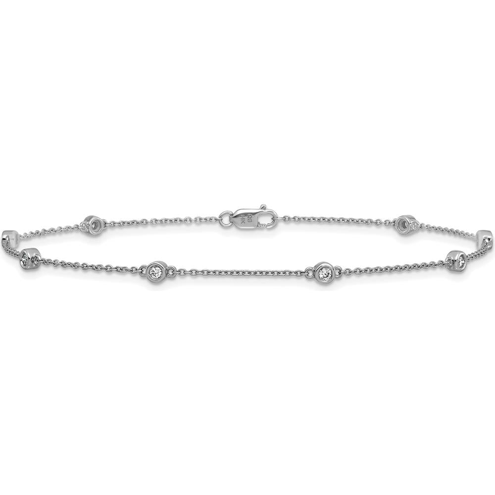 14K White Gold 9" Cable Chain Anklet with Bezel-Set Diamonds - 1/5 Carat Total Diamond Weight by Oro Pregiato