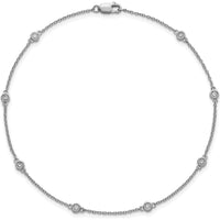 14K White Gold 9" Cable Chain Anklet with Bezel-Set Diamonds - 1/5 Carat Total Diamond Weight by Oro Pregiato