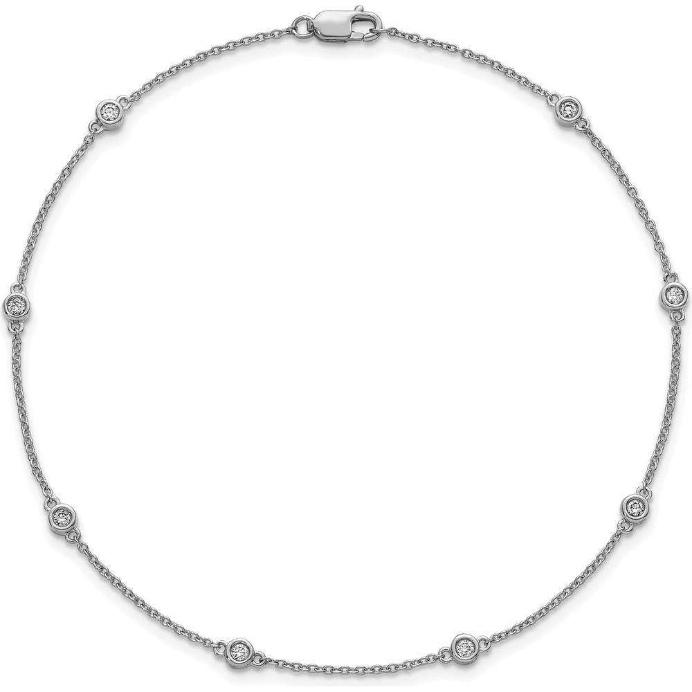 14K White Gold 9" Cable Chain Anklet with Bezel-Set Diamonds - 1/5 Carat Total Diamond Weight by Oro Pregiato