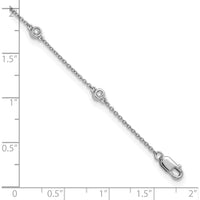14K White Gold 9" Cable Chain Anklet with Bezel-Set Diamonds - 1/5 Carat Total Diamond Weight by Oro Pregiato