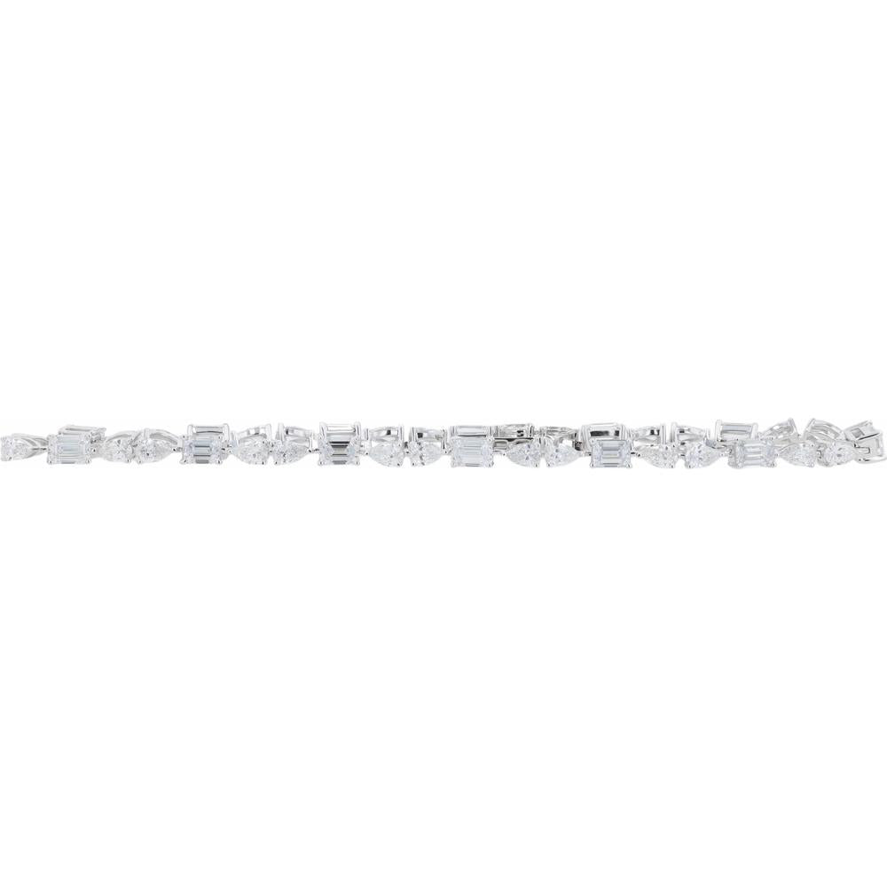 14K White Gold 9 Carat Total Weight Diamond Tennis Bracelet with Emerald and Marquise Cut Lab - Grown Diamonds