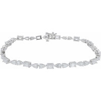 14K White Gold 9 Carat Total Weight Diamond Tennis Bracelet with Emerald and Marquise Cut Lab - Grown Diamonds