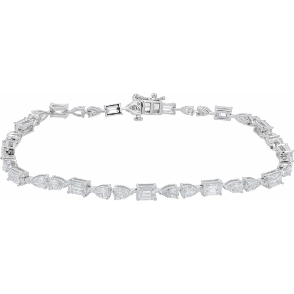 14K White Gold 9 Carat Total Weight Diamond Tennis Bracelet with Emerald and Marquise Cut Lab - Grown Diamonds