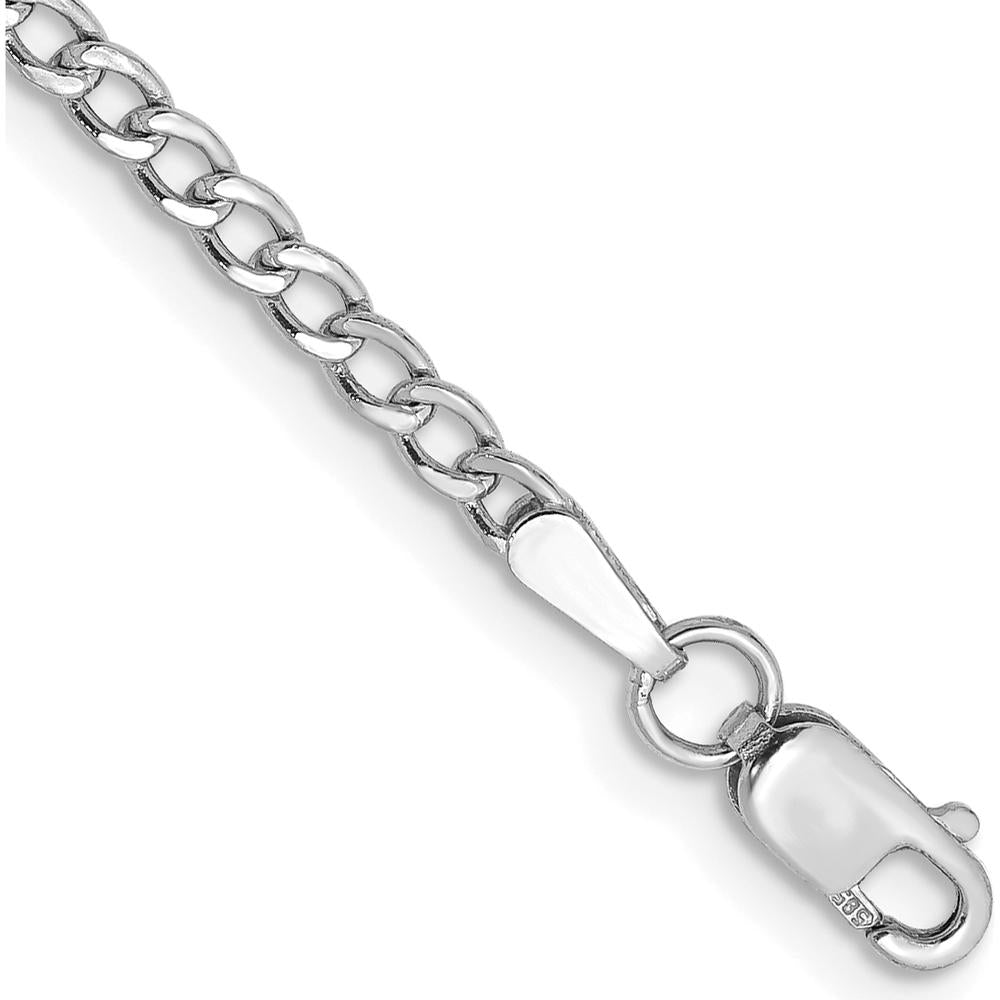 14K White Gold 9" Curb Chain Anklet with Lobster Clasp - 2.5mm Width by Oro Pregiato