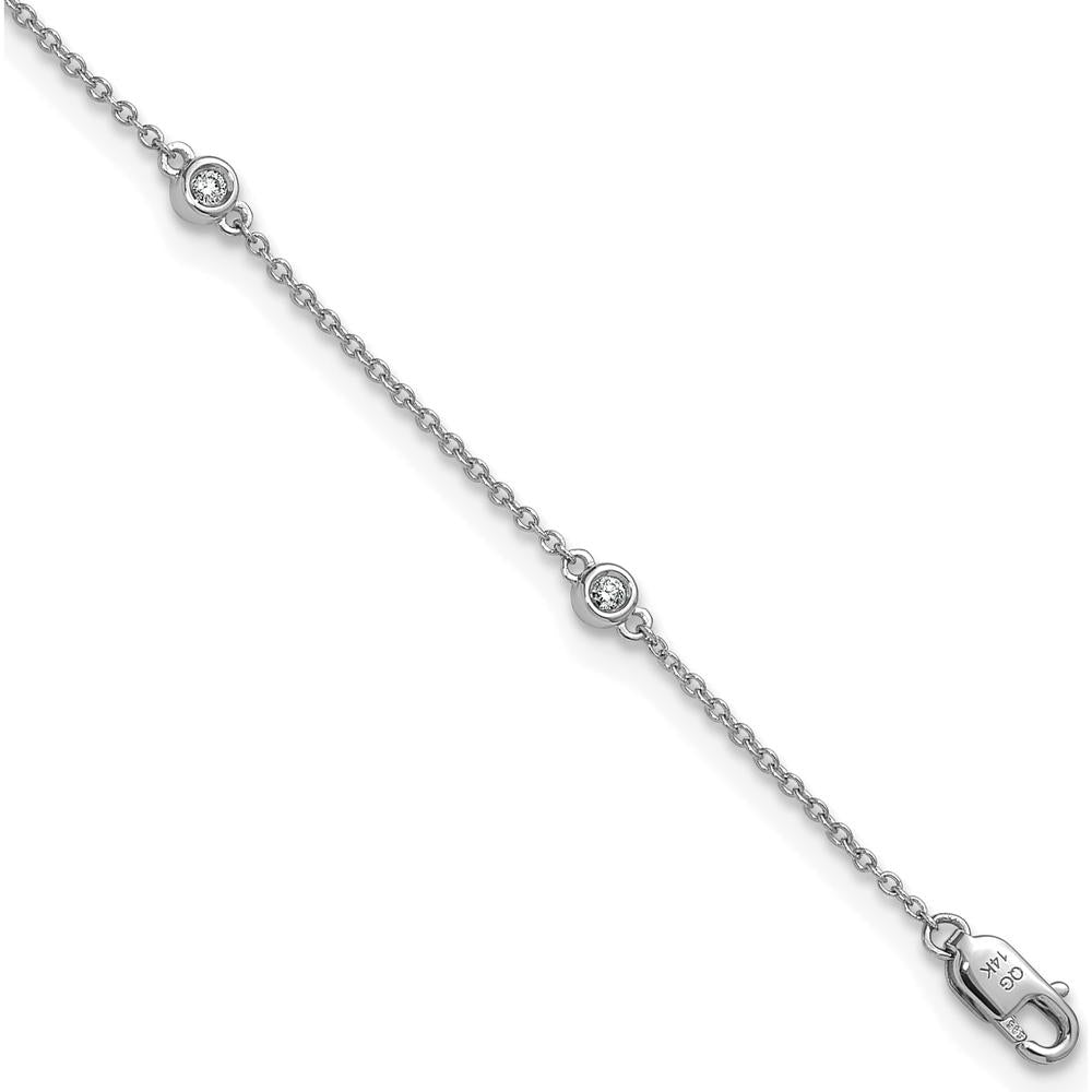 14K White Gold 9" Diamond Bezel-Set Cable Chain Anklet - 1/6 Carat Total Diamond Weight by Oro Pregiato