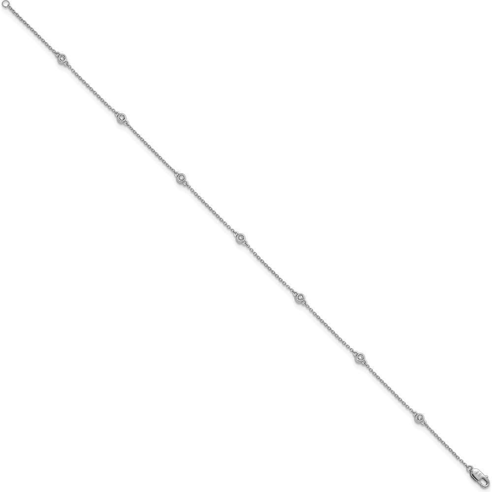 14K White Gold 9" Diamond Bezel-Set Cable Chain Anklet - 1/6 Carat Total Diamond Weight by Oro Pregiato